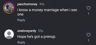 Instagram user's comment on Hunter and Lenee's marriage